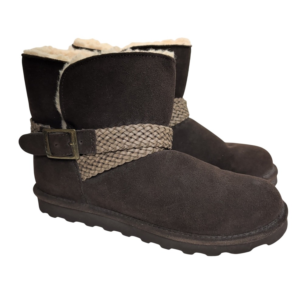 Bearpaw Brienne Brown Suede Braided Buckle Ankle Boots Womens 10 Winter Fall